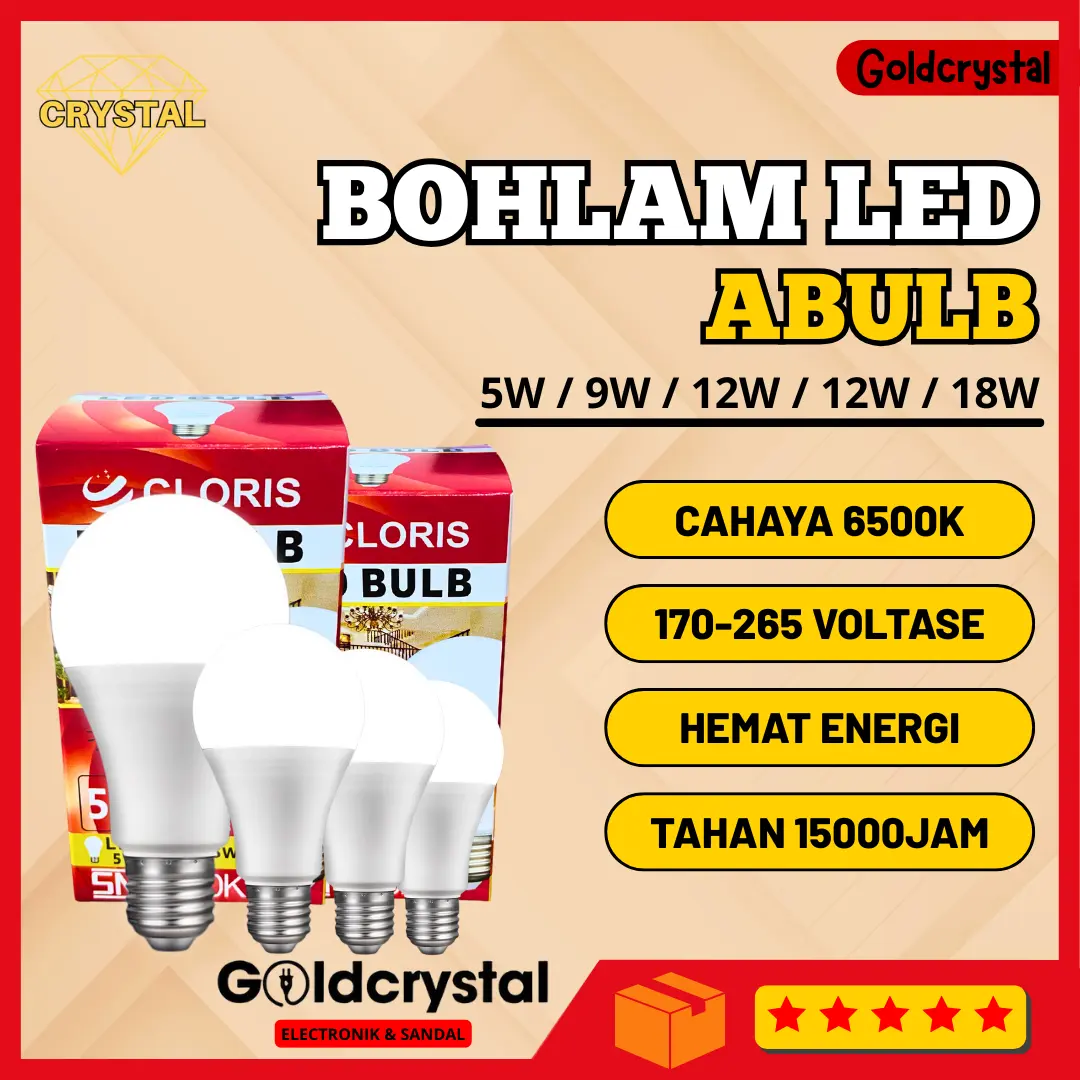 CLORIS Lampu Bohlam LED Abulb 5W 7W 9W 12W 15W 18W Cahaya Putih 6500K Hemat Energi Tahan 15000 Jam 170-265V