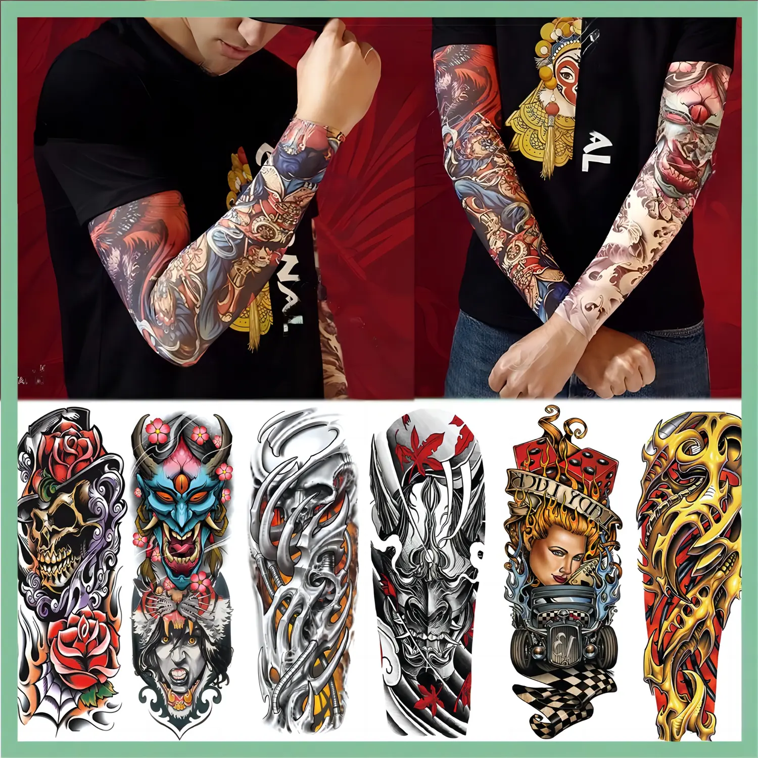 Full Arm tattoo temporer temporary tato Stiker Tato Temporer Kering Bunga tattoo halal Tubuh Hand Hitam