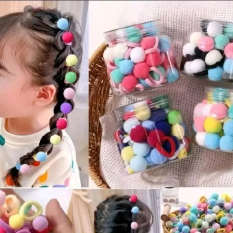10 pcs ikat rambut pom-pom/ikat rambut anak/ikat rambut korea/ikat rambut lucu