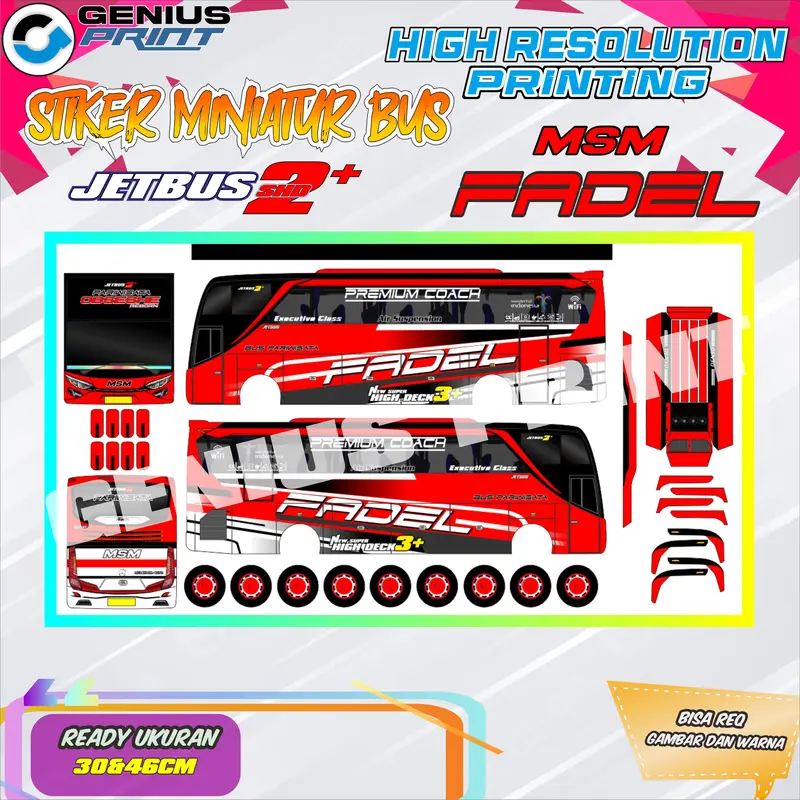 Stiker Mainan Miniatur Bus Pariwisata Jetbus 2+ MSM Fadel UK. 30/46cm 2