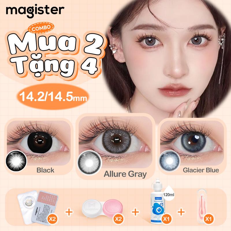  【TOP&COD Magister Kính Áp Tròng Dộ 0~6.00 2PCS Black Allure Gray Sweet Brown 6 Tháng Kính Áp Tròng DIA 14.0 14.2 14.5mm Đôi mắt toí Đường kính lớn Khay miễn phí Lens 