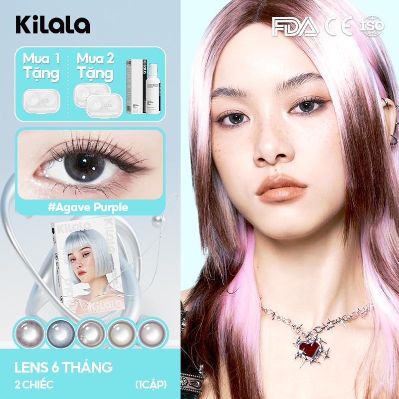 1 cặp Kilala lens kính áp tròng 6 tháng màu đen nâu xám lam hồng tím DIA 14.2-14.5mm độ cận 0-7 kính áp tròng màu sắc nhẹ xinh đẹp êm mềm không kén phong cách makeup