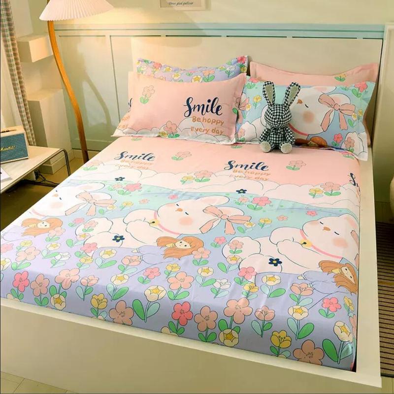 Product Introduction of 100% Cotton Bed Fitted Sheets With Elastic +2pc Pillowcases Adult Kids Girls Princess Twin Full King Queen Mattress Cover B84 20