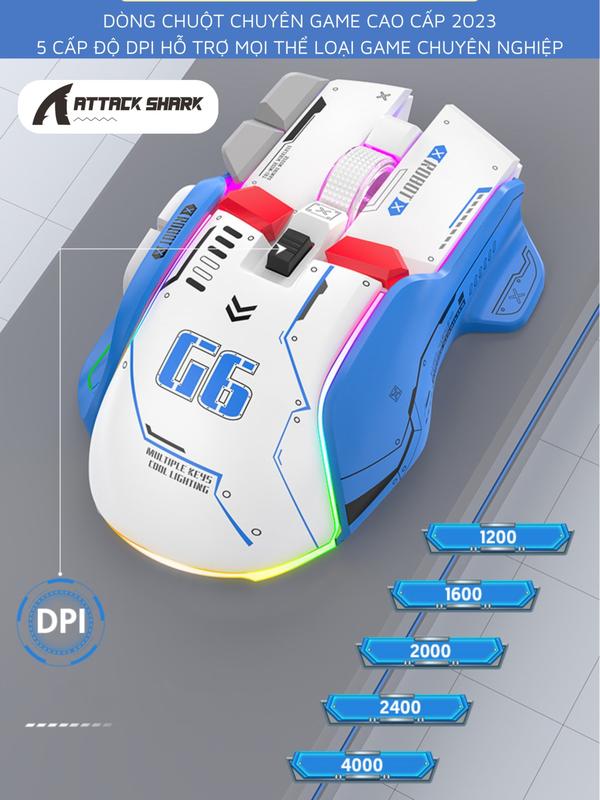 Chuột Gaming Không Dây Attack Shark G6  3 Chế Độ Kết Nối, App Tùy Chỉnh Gaming, DPI 4000, 13 Chế Độ Đèn RGB 4