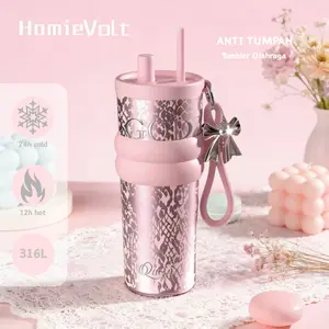 [Ramadan Essentials] HomieVolt Tumbler Dewi Persik Stainless Steel 316L 24oz/710ml dengan Tutup & Pelapis Keramik Mug Vakum untuk Minuman Panas dan Dingin Kapasitas 24oz/710ml Cocok untuk Bepergian