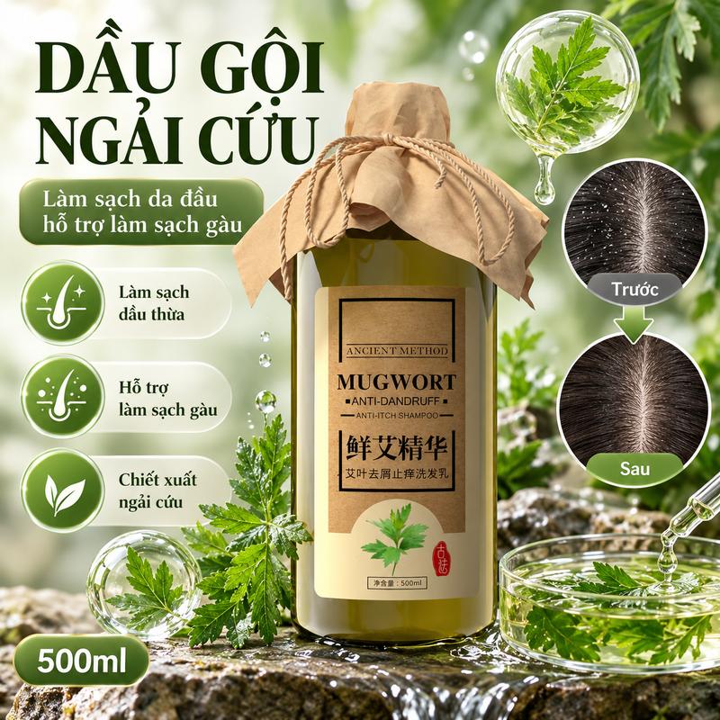 Dầu gội chiết xuất ngải cứu Qing Jin Nian - Hỗ trợ giảm ngứa, sạch gàu, làm sạch dịu nhẹ - Phù hợp với da đầu nhạy cảm, dễ kích ứng Kem Ủ Thảo