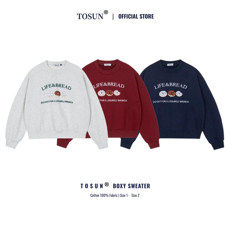   TOSUN  Áo nỉ sweater form boxy dáng lửng thêu hoạ tiết bánh kem chất nỉ bông dày S31 