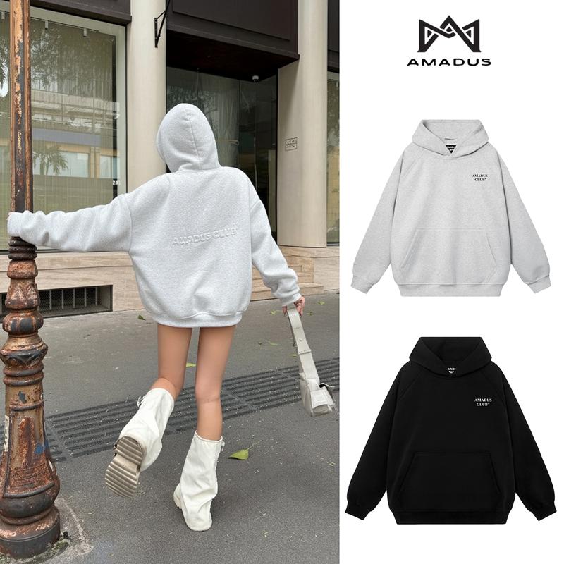 Áo HOODIE BOXY NỈ BÔNG DẬP NỔI AMADUS in kim tuyến UNISEX NAM NỮ - HD07