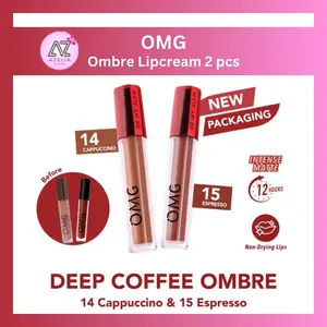 OMG Ombre Lipcream 2 pcs - Lip Cream Matte Lip Tint Lipstik Waterproof Kering Merah Liptint Liquid Kosmetik Gloss Lasting dengan Vitamin E & Jojoba Oil