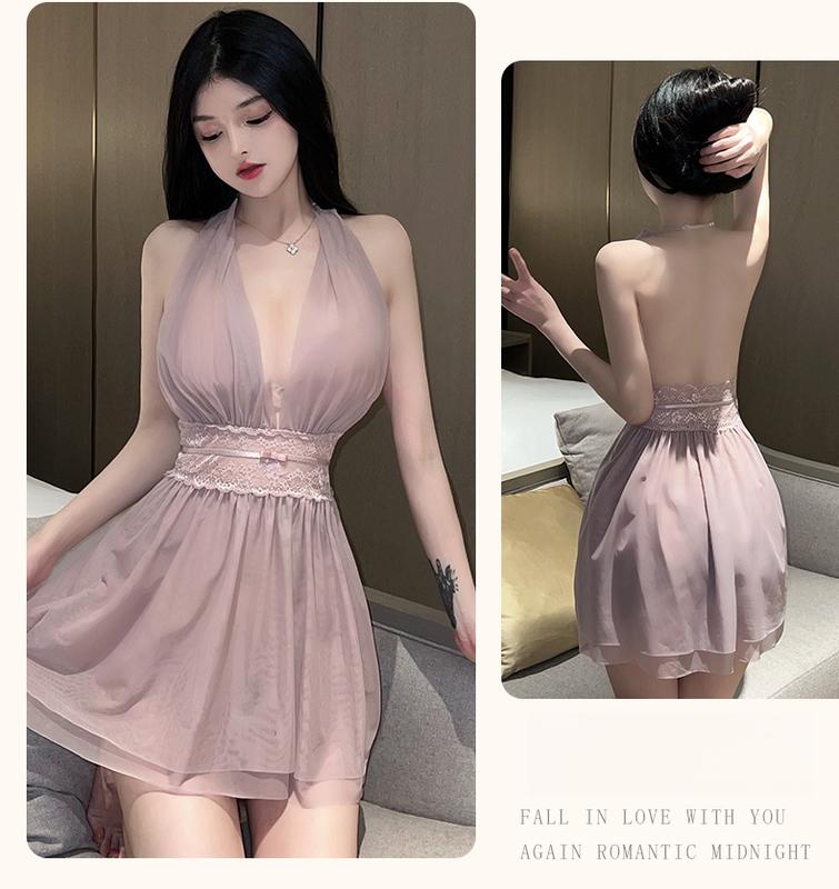 Váy Lưới Hai Lớp, Hàng Mới Về Cho Mùa Xuân Và Mùa Hè, Hở Lưng Chữ V Sâu, Đường Viền Cổ Gợi Cảm, Váy Ngủ, Đồ Ngủ Mặc Nhà Đồ Lót, Đầm Mini Cổ Chữ V, Phong Cách Gợi Cảm Và Thanh Lịch, Ngọt Ngào Và Dễ Thương, Phong Cách Hàn Quốc 7