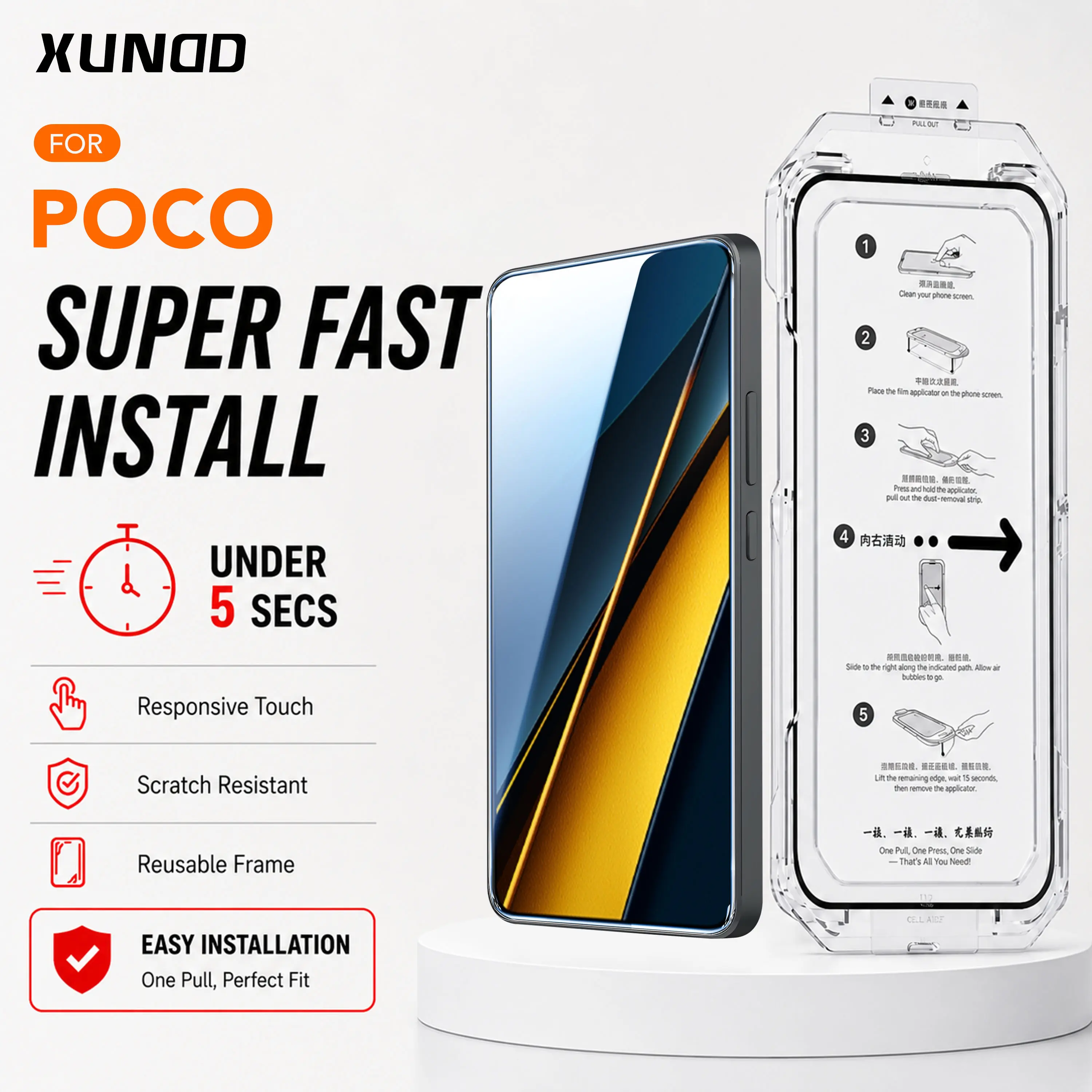 [INSTANT] Xundd  Quick-Fit Install Tempered Glass untuk Poco F7 F8 PRO F8 ULTRA X8 PRO MAX X7 PRO X6 X6 PRO ANTISPY/HD Clear Anti-Fingerprint Tahan Goresan Dust-Free Installation Layar Ponsel Smartphone Cover