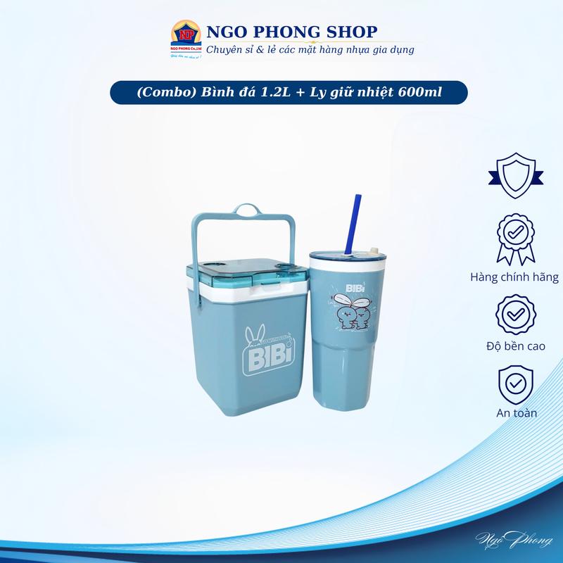   Combo  Bình đá vuông mini BIBI 1.2L + Ly giữ nhiệt 600ml BIBI. Bộ đôi giữ lạnh hiệu quả. 