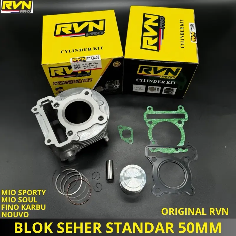 BLOCK SEHER BORING BLOK SEHER MIO SPORTY MIO SOUL MIO LAMA NOUVO ORIGINAL RVN PLUS PISTON KIT SEPAKET FREE PAKING 5LW 2