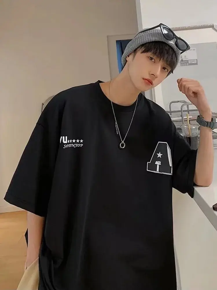 T-shirt Baju Kaos Oversize INISIAL A Wanita Pria Dewasa Bahan Katun Combed Unisex vintage Nyaman ootd korean style Putih Hitam Atasan Distro