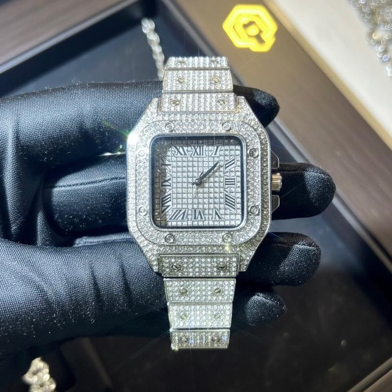   Tặng nhẫn đá  Đồng hồ nam đính đá mặt vuông số la mã,có dụng cụ điều chỉnh độ dài - cati D1 