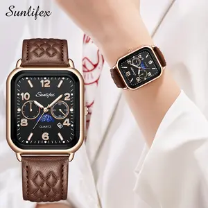 【003 Harga telah diganti, cepat beli】Sunlifex Jam Tangan Wanita Korean Kasual Kuarsa Mode Jam Tangan Cewek Tali Kulit Watches Original SL5009