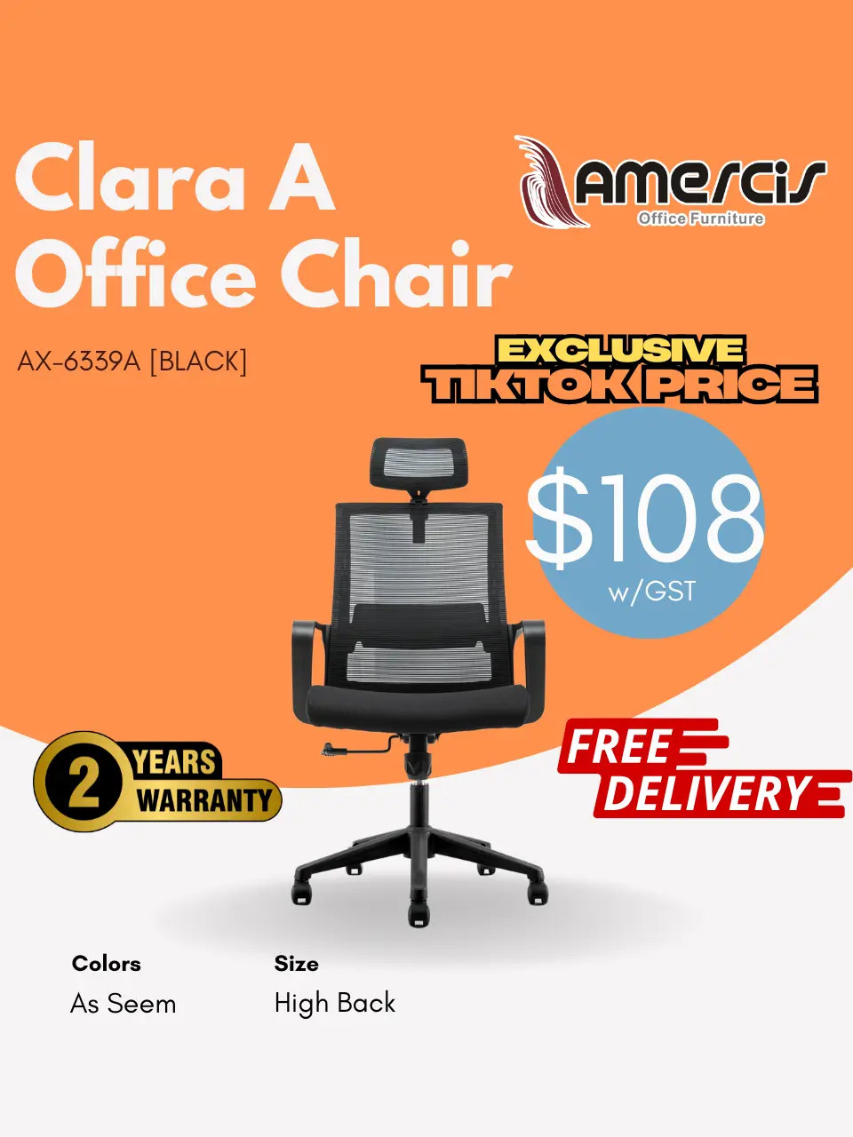 Amercis High Back Clara A Mesh Chair AX-6339A