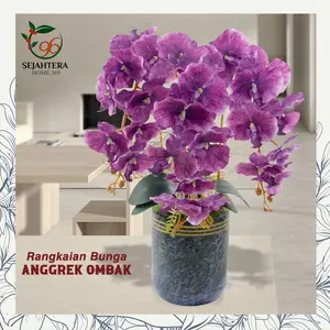 SEJAHTERA HOME Rangkaian Lengkap Vas Anggrek Ombak Premium | Anggrek OMBAK Kain Artificial Premium | Dekorasi Meja Mewah Anggrek OMBAK Kain Artificial | Rangkaian Anggrek OMBAK Kain Artificial [Siap Pajang/DIY]