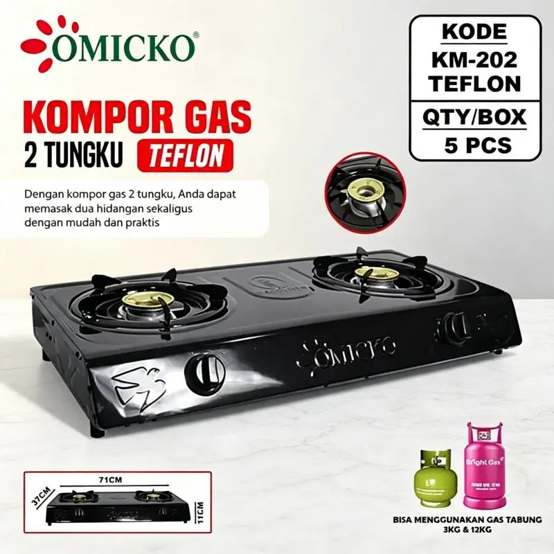 Hindari karat pada kompor dapur! Kompor Gas 2 Tungku OMICKO Stainless Steel Warna Putih, Konsumsi Gas Sangat Hemat, Penampilan Mewah dan Modern, BISA COD
