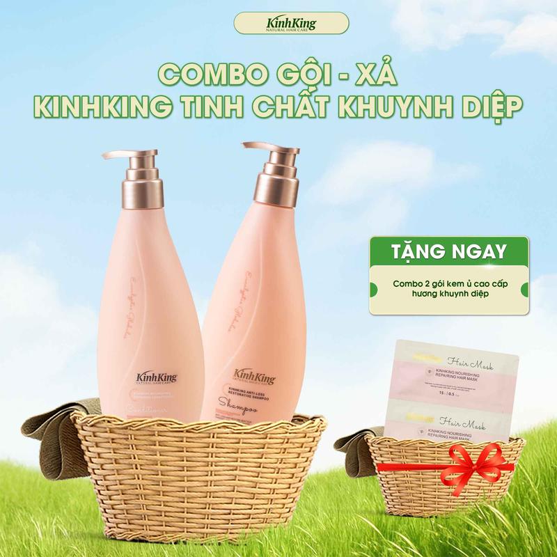 Combo Gội Xả Cao Cấp Tinh Chất Khuynh Diệp Kinhking, Hỗ Trợ Khoẻ Tóc, Giảm Rụng Tóc, Phục Hồi Hư Tổn Từ Biotin, Collagen, Tinh Chất Trứng Cá Tầm Chăm Sóc Tóc
