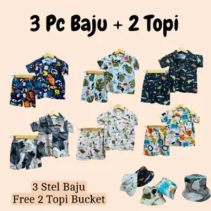 3 Baju Free 2 Topi Setelan Anak Laki-laki Perempuan Usia 1-6 Tahun