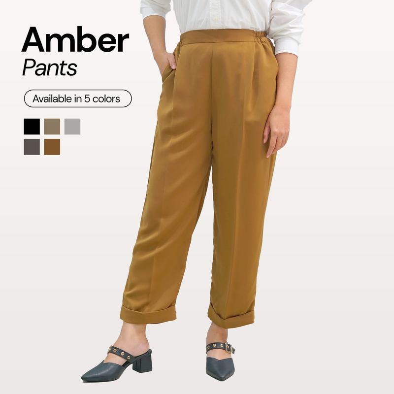 [BISA COD] - KLEOVA Amber Pants - Celana Baggy Wanita Bahan Tebal dan Jatuh - Celana Dasar Straight Cut Cewek Gendut - Kulot High Waist Premium Jumbo Fit 6