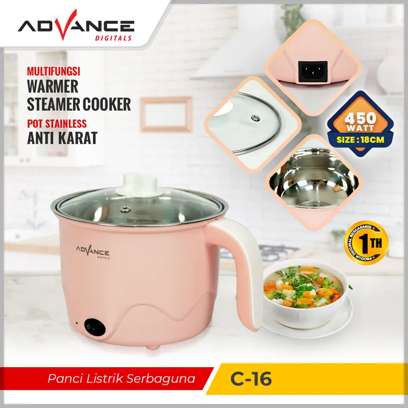 [COD] Advance Panci Listrik C-16 Warmer Steamer 1.5 Liter Air Panas Pancilistrik Multifungsi Serbaguna Untuk Anak Kos 1