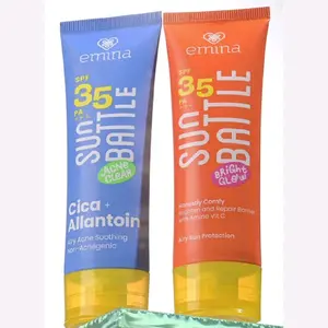 Emina Sun Battle SPF 35 PA++ Cica Allantoin & Bright Glow Sun Protection dengan Vitamin C untuk Perlindungan Matahari