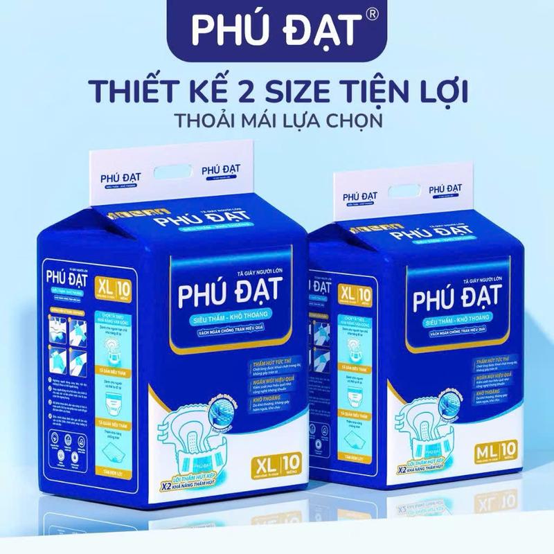    10 Bich- 100 miếng  Tã Dán Người Già Bỉm Phú Đạt có vách ngăn chống tràn size ML và XL Từ 40 đến 100kg 