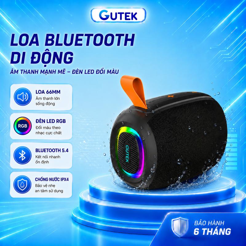 Loa Bluetooth Không Dây GUTEK GTL-02 Bass Mạnh Màng Rung Kép - Đèn LED 7 Màu Nháy Theo Nhạc, Có Đài FM, Pin Trâu