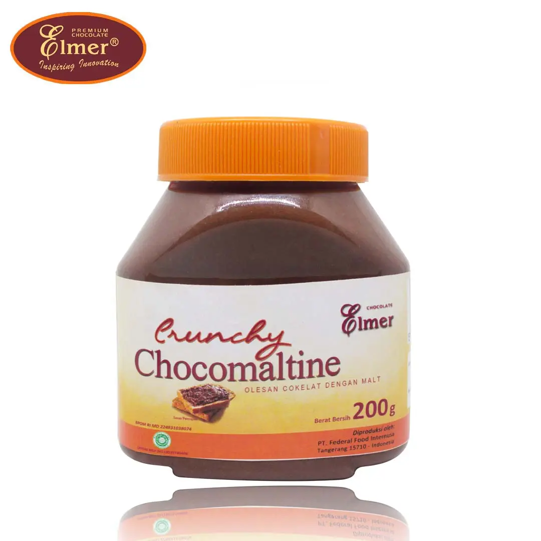 ELMER CRUNCHY CHOCOMALTINE 200GR | Choco Crunchy Selai Coklat Rasa Milk - Chocolate | Coklat Crunchy Premium untuk Olesan Roti, Martabak, Ide Sarapan | Cokelat Selai Almond Coklat
