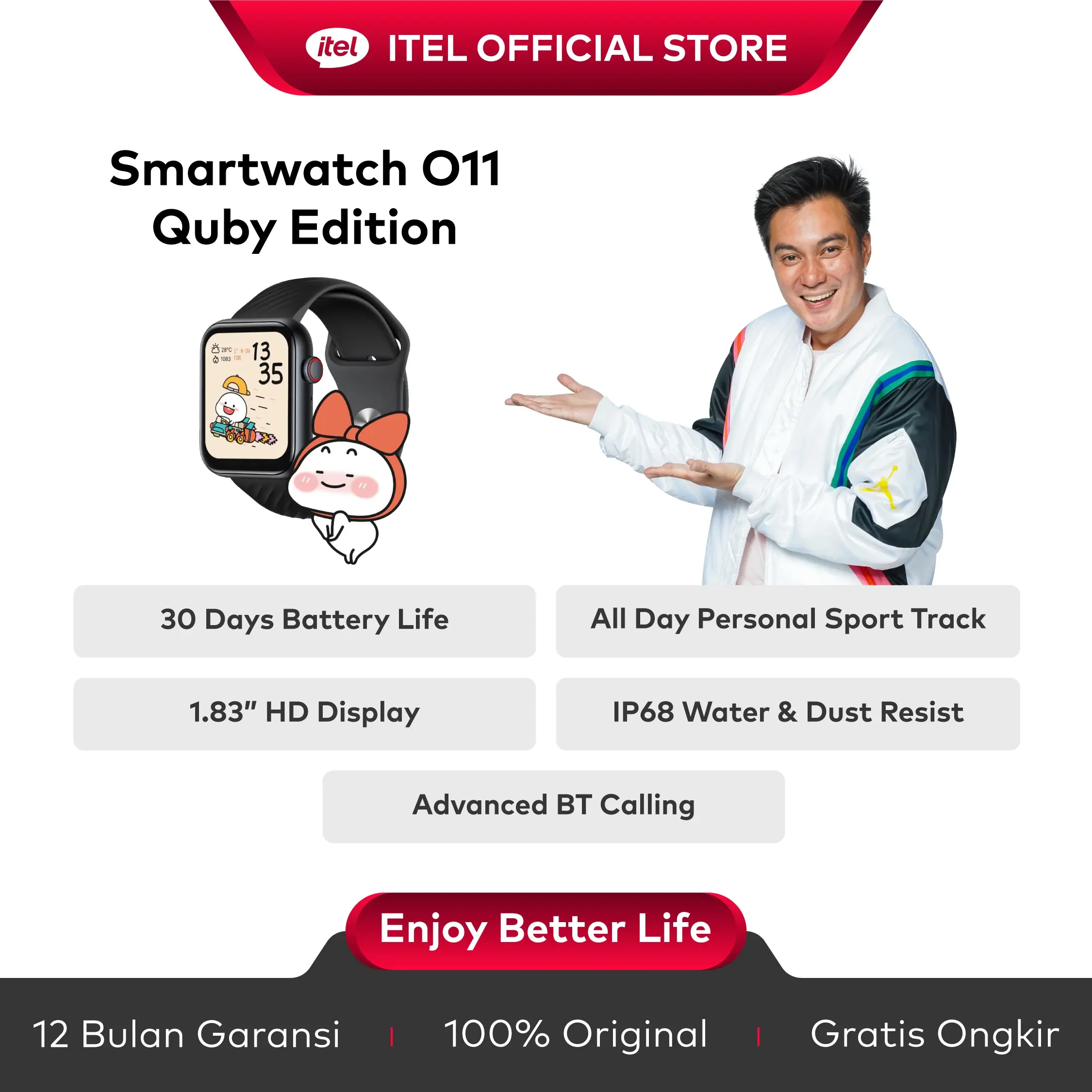 [Baimwong Exclusive ] itel ISW-O11 Official SmartWatch O11 3 Active | Tahan Air 5ATM 100 Mode Olahraga SpO2 Telepon Bluetooth Health Monitor