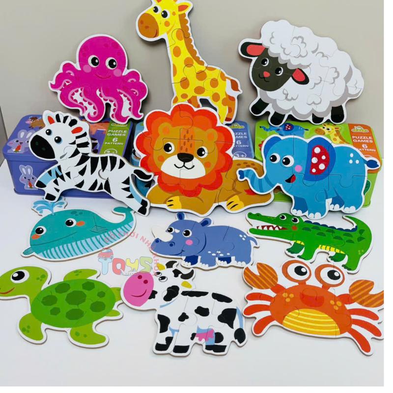 Puzzle Đồ Chơi Xếp Hình 4-6 Miếng Ghép Theo Chủ Đề Động Vật Phương Tiện Giúp Bé Sáng Tạo Hơn Ghép Hình Toy tre sơ sinh