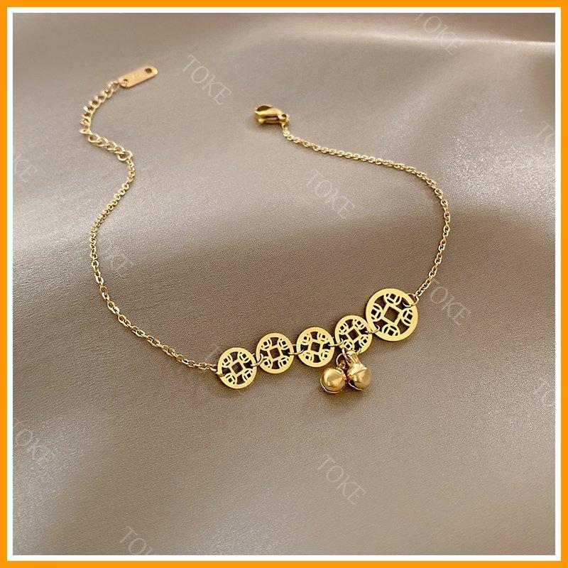 Lắc chân titan khống gỉ may mắn chữ may mắn đồng tiền vòng chân nữ cá tính trang sức titan