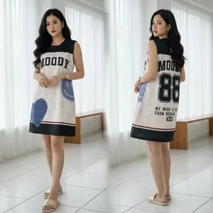 DRESS JERSEY FULL PRINTING TANPA LENGAN MINI DAILY CASUAL WANITA /DRESS JERSEY VINTAGE NUMBER SERIES FULL PRINT DEPAN BELAKANG