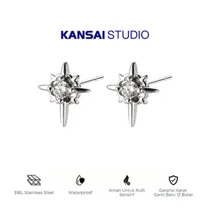 KANSAI-Anting titanium unisex dengan hiasan berlian berbentuk bintang, elegan dan bergaya, terbuat dari bahan antiair dan antikarat