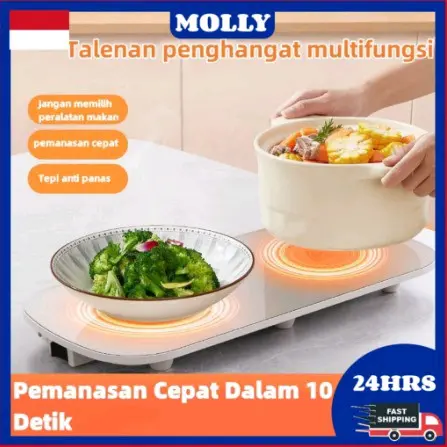 10 Detik Pemanasan Cepat Papan Penghangat Makanan Multifungsi Cerdas Suhu Konstan Baki Penghangat Makanan Piring Penghangat Hitam Listrik