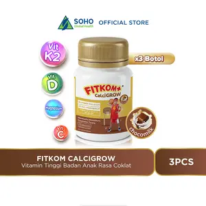 [BELI BANYAK LEBIH HEMAT] FITKOM CALCIGROW - Suplemen/Vitamin Tablet Kunyah untuk Pertumbuhan Tinggi Badan Anak Rasa Coklat