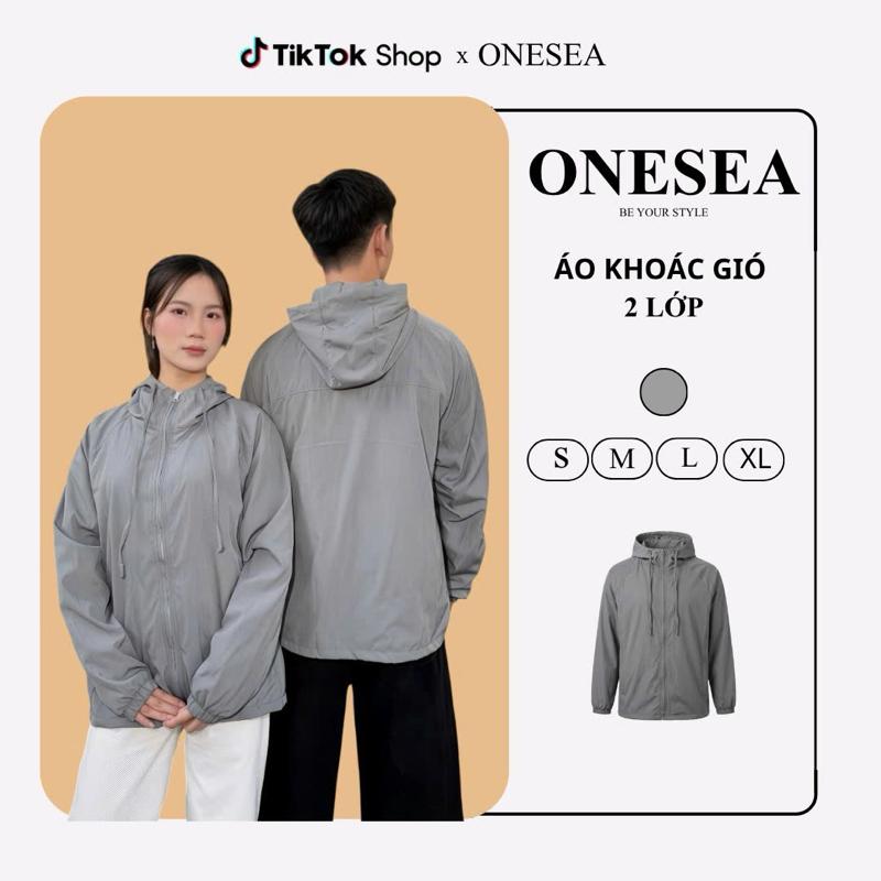 Áo Khoác Gió Nam Nữ 2 Lớp Màu Xám, Vải Gió Nhăn Chống Nắng, Chống Gió OneSea VN