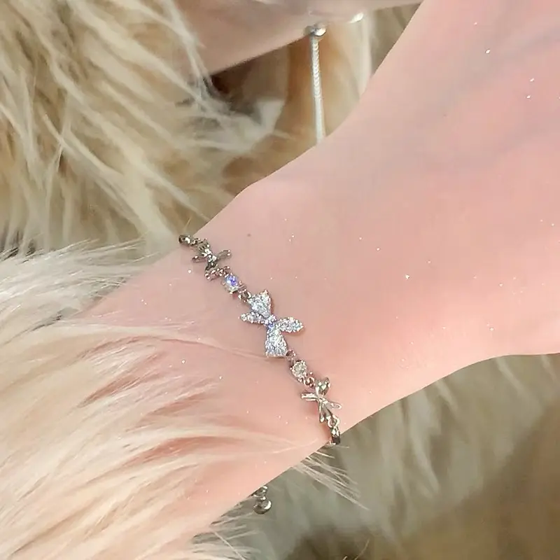 【Promosi Super】COD Gelang Titanium Anak Perempuan Busur Berlian Perak Aksesoris Estetika Korea Busur Perhiasan Titanium Asli Fashion 0