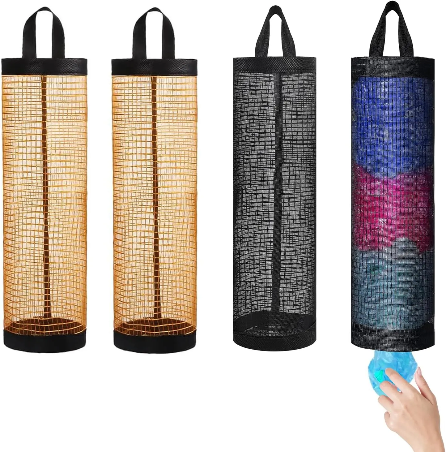Plastic Bag Holder, Grocery Bag Holder Mesh Hanging Storage Plastic Bags Organizer Dispenser Trash Bag Organizer Shopping Bag Holder for Plastic Bags