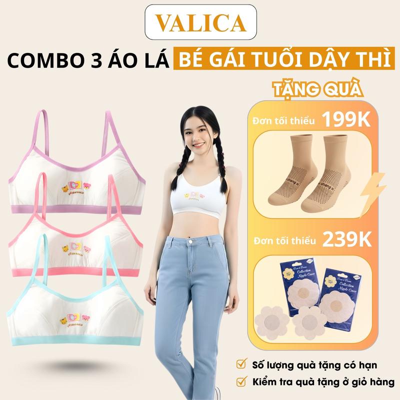 Combo 3 Áo Lá Bé Gái Tuổi Dậy Thì Áo Lót Học Sinh Có Phom Ngực Họa Tiết Hoạt Hình Dễ Thương VALICA B528
