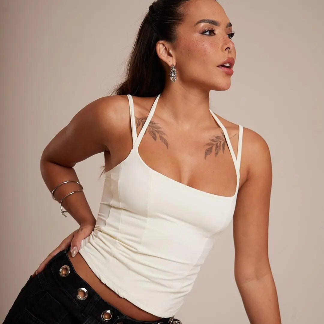 Corset Feminino Cropped Regata Poliamida Moda Gringa Tendência - imagem 6