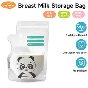 IICOBEAR Kantong ASI 260ml 30pcs Kapasitas Besar Breastmilk Storage Bag Bayi Susu BPA Free Penampung Asi Putih Penyimpanan Sekali Pakai Kemasanli Pakai Kemasan