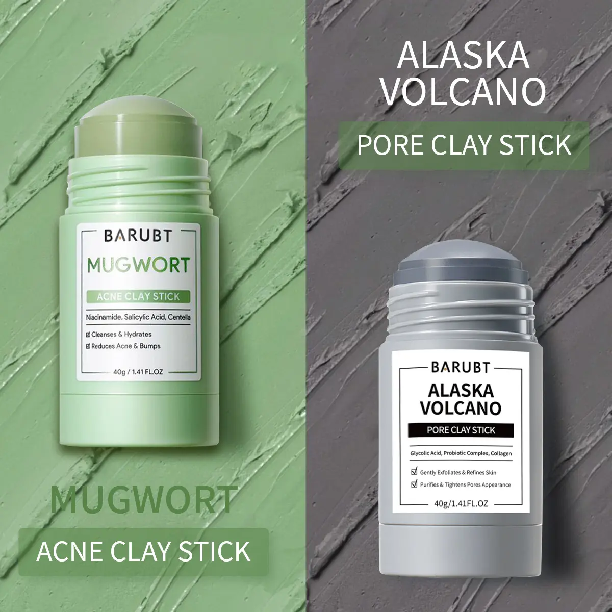 2024 BARUBT Mugwort Acne Clay Mask Stick Mud Clay Mask Cleanses Pores Blackheads Relieves Redness Clay Stick 40g bha acne prone skincare masks Comfort medicubes