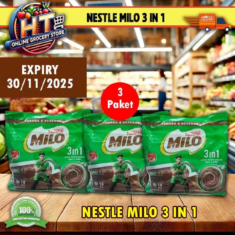Nestle Milo 3 in 1 | 3 Paket | Kandungi 14 Sachets | 33g x 14 Sachets ...