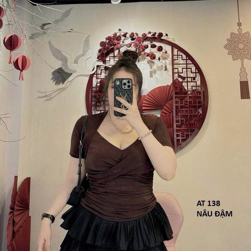 [BIGSIZE] Áo thun nhũ cổ yếm xoắn ngực bigsize nữ 55~85kg 0