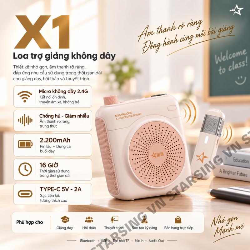 Loa Trợ Giảng Không Dây X1 Micro Cài Áo 2.4G Chống Hú, Thiết Kế Nam Châm Tiện Lợi, Hỗ Trợ Bluetooth & USB, Pin Bền Bỉ Dành Cho Giáo Viên/Hướng Dẫn Viên