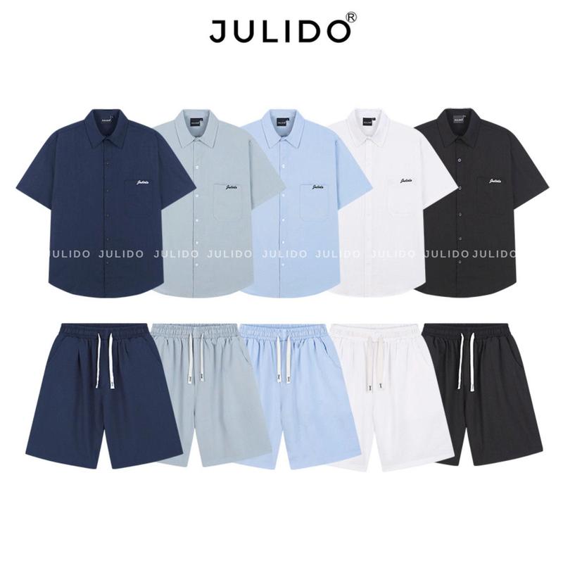Bộ quần áo nam nữ vải đũi xước ngắn tay cao cấp Julido thoáng mát mùa hè Menswear