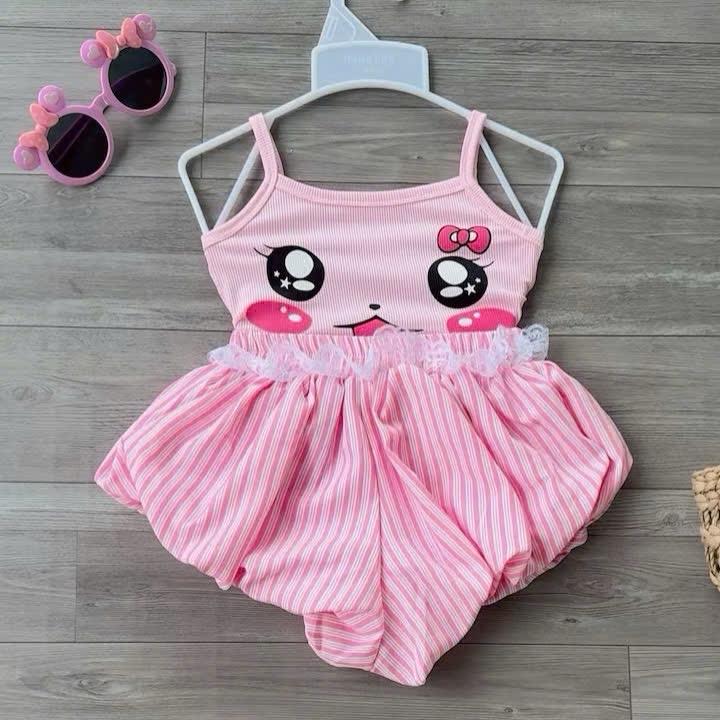 Set quân bí ca rô kèm áo 2 dây có gấu cho bé gái 0